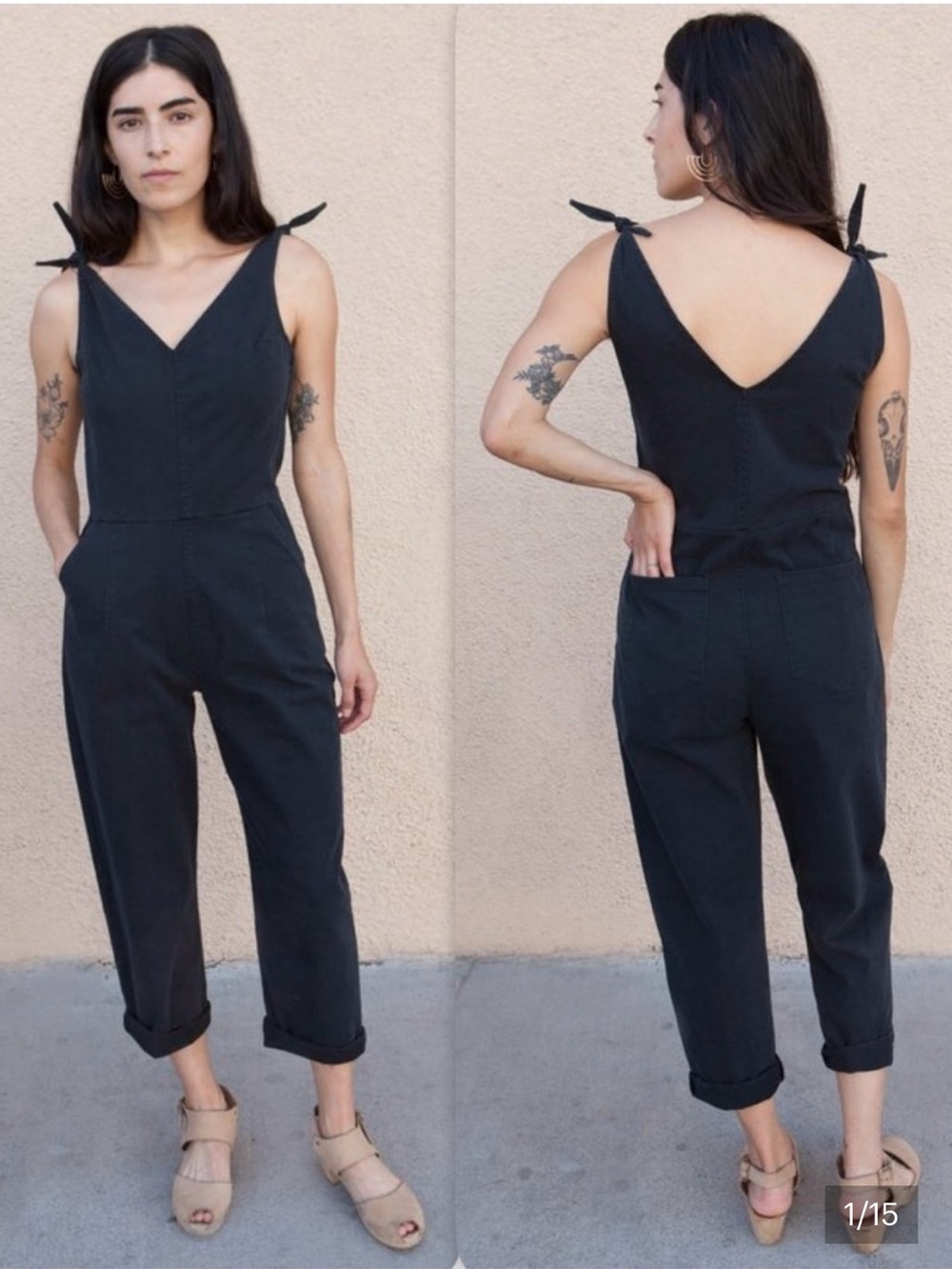Loup Slate Tie Strap Jumpsuit Coverall, charcoal black